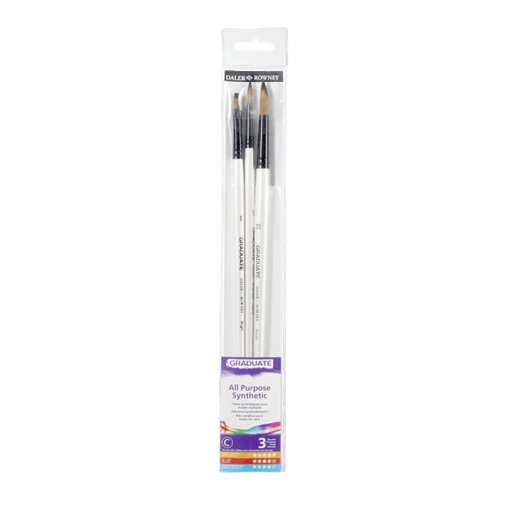 Daler Rowney Graduate Pack de 3 Pinceles Multitecnica - Pelo Sintetico - Mango Largo 1