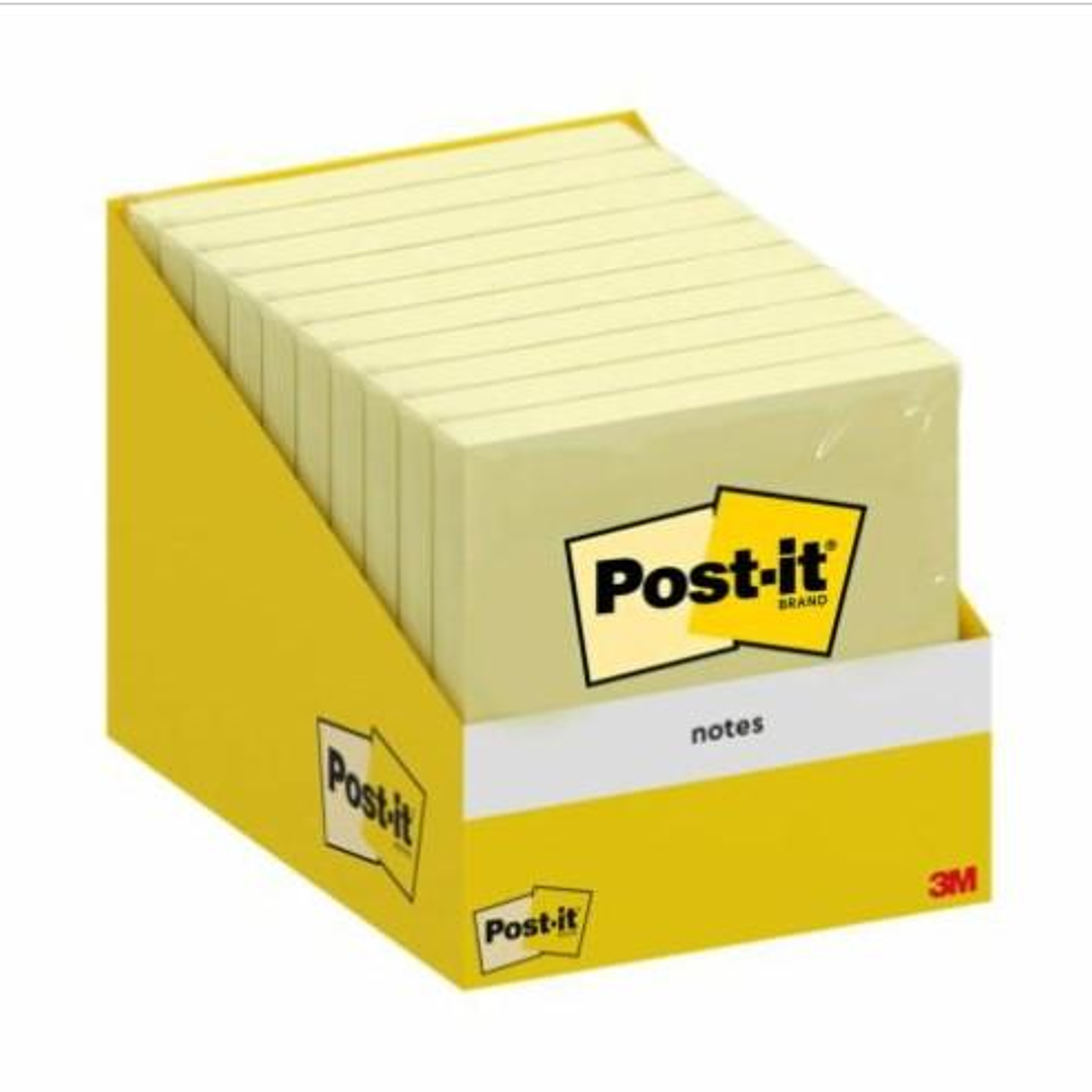 Post-It Pack de 10 Blocs de 100 Notas Adhesivas Reposicionables - Forma Cuadrada - 76x76mm - Color Amarillo Claro 1