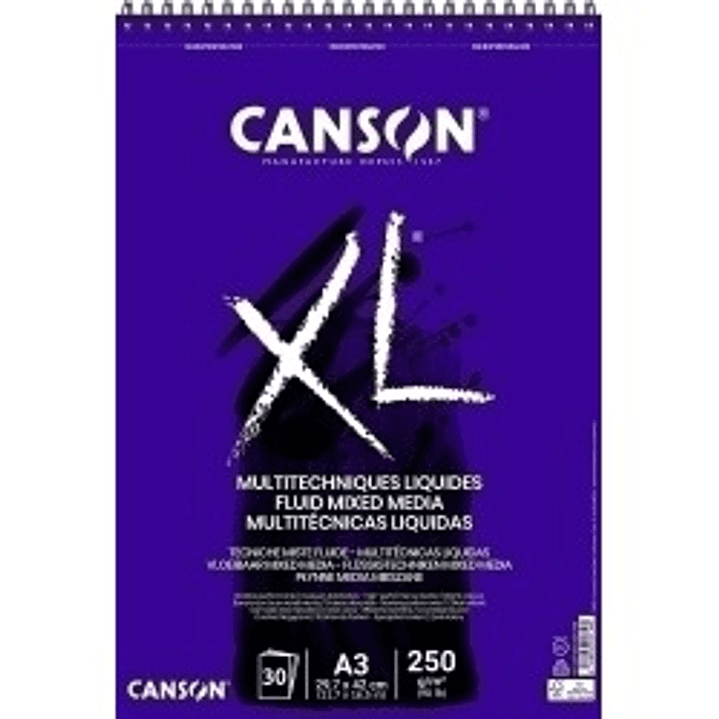 Canson XL Mix Media Fluido Album Espiral de 30 Hojas A3 - 250g - Grano Fino - Color Blanco 1
