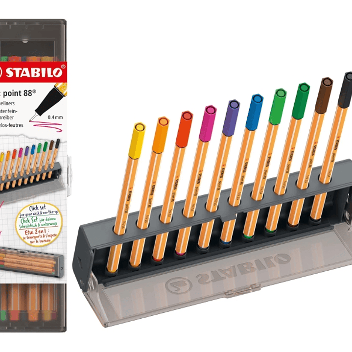 Stabilo Point 88 Set de Mesa con 10 Rotuladores de Punta de Fibra - Trazo de 0.4mm aprox. - Tinta con Base de Agua - Colores Surtidos 1