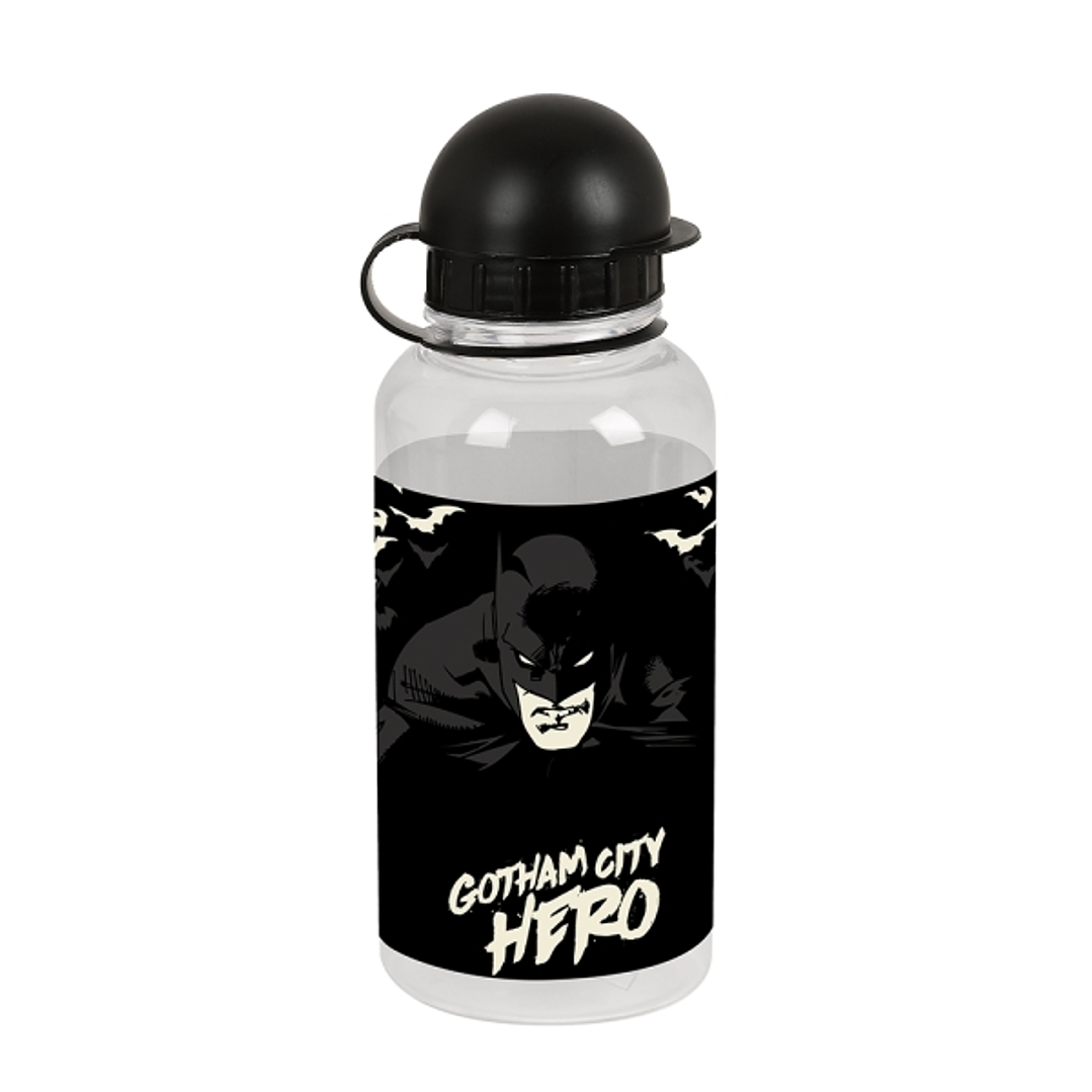 Safta Batman Hero Botella de 500ml - PVC sin BPA - Cierre Hermetico a Presion - Valvula de Salida de Agua - Tapon Roscado - 69x180mm - Color Negro 1