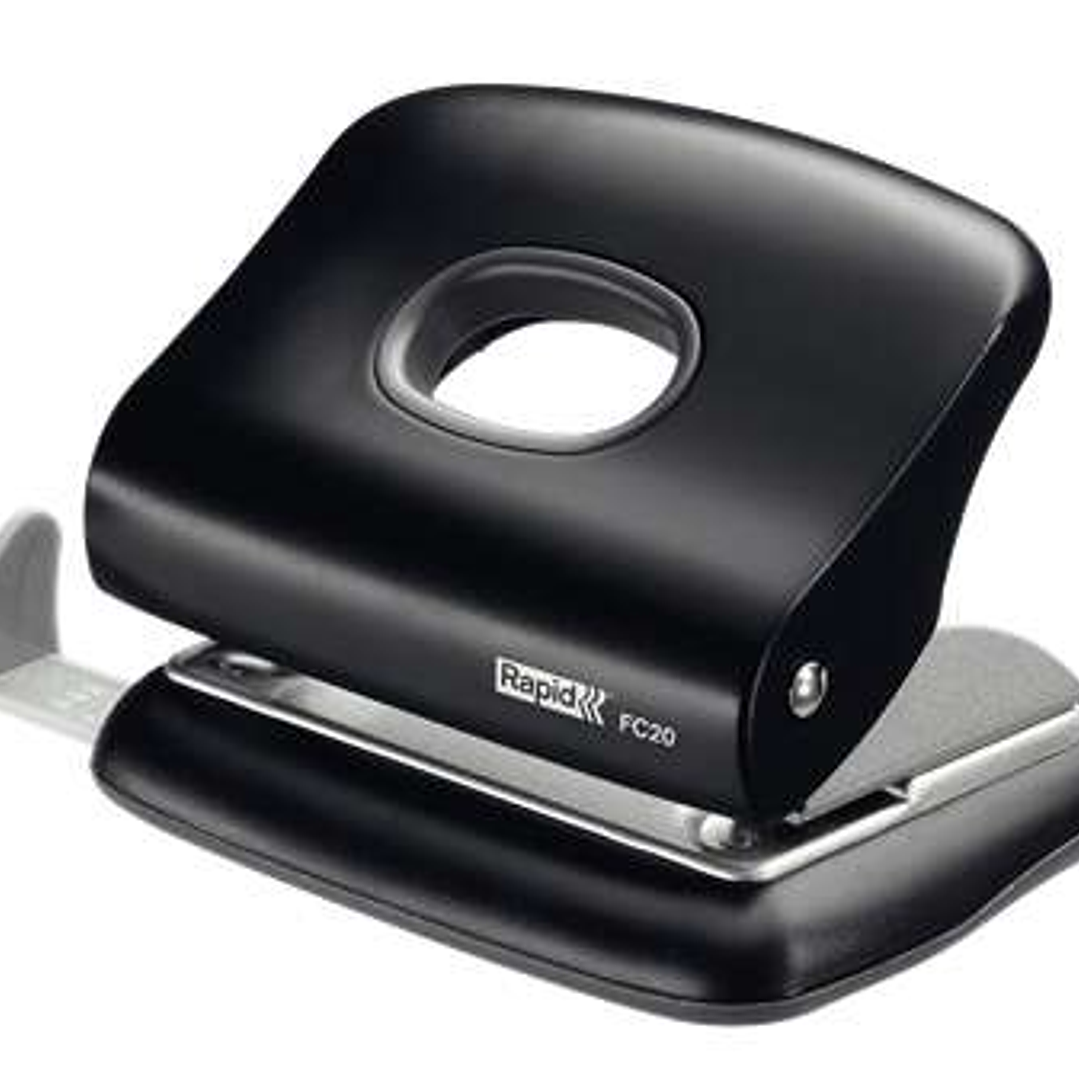 Rapid FC20 Taladro Perforador - Hasta 20 Hojas - Facil Vaciado - Punzones 5.5mm - Color Negro 1