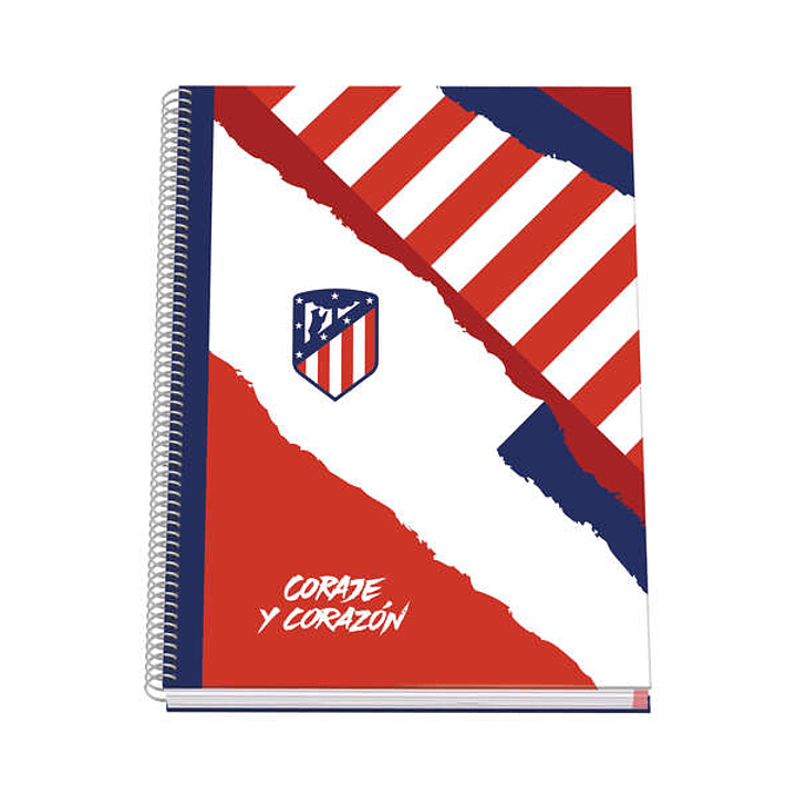 Dohe Atletico de Madrid Coraje y Corazon Cuaderno Espiral con Cubierta en Carton Forrado - Tamaño A4 de 100 Hojas 90gr - Hojas Microperforadas con 4 T 1