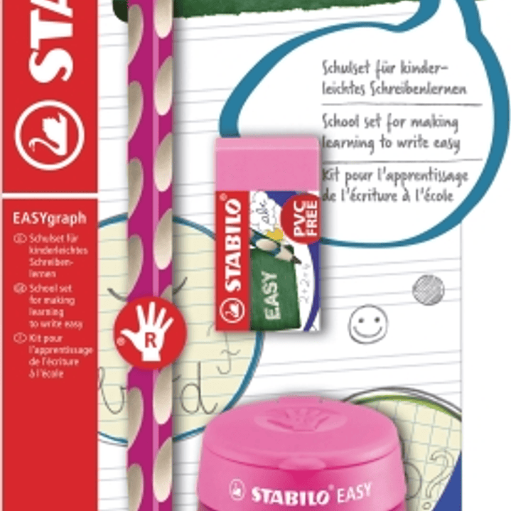 Stabilo Easygraph Pack con Lapiz de Grafito + Sacapuntas con Deposito + Goma de Borrar - Mina HB de 3.15mm - Diseño Ergonomico - Uso Diestro - Color R 1