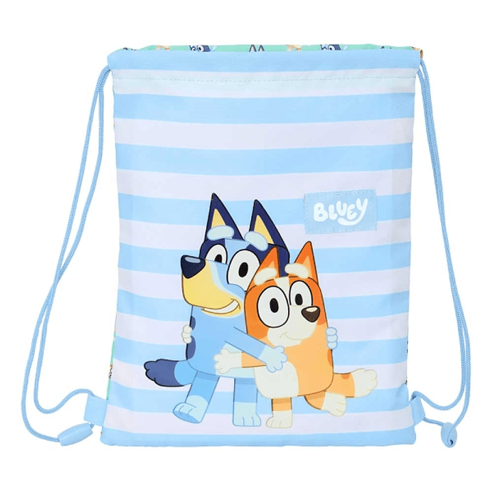 Safta Bluey Sisters Saco Plano - Bolsillo Interior con Cremallera - Cierre con Cordones - 3L - 260x10x340mm - Color Azul 1