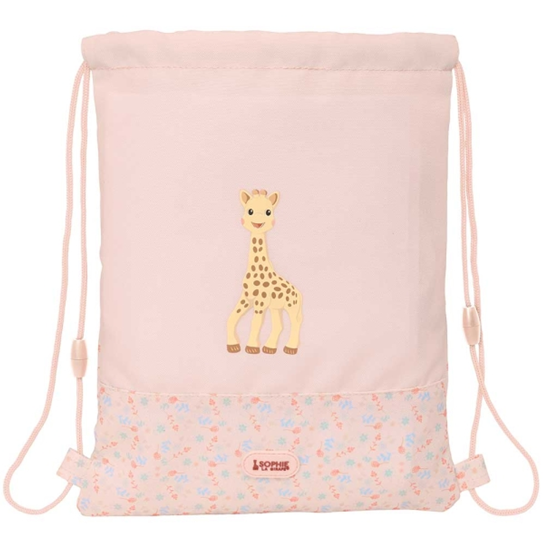 Safta Sophie la Girafe Joy Saco Plano - Bolsillo con Cremallera - Cierre con Cordones - Material Reciclado - Repelente al Agua - Compacto y Ligero - 3 1