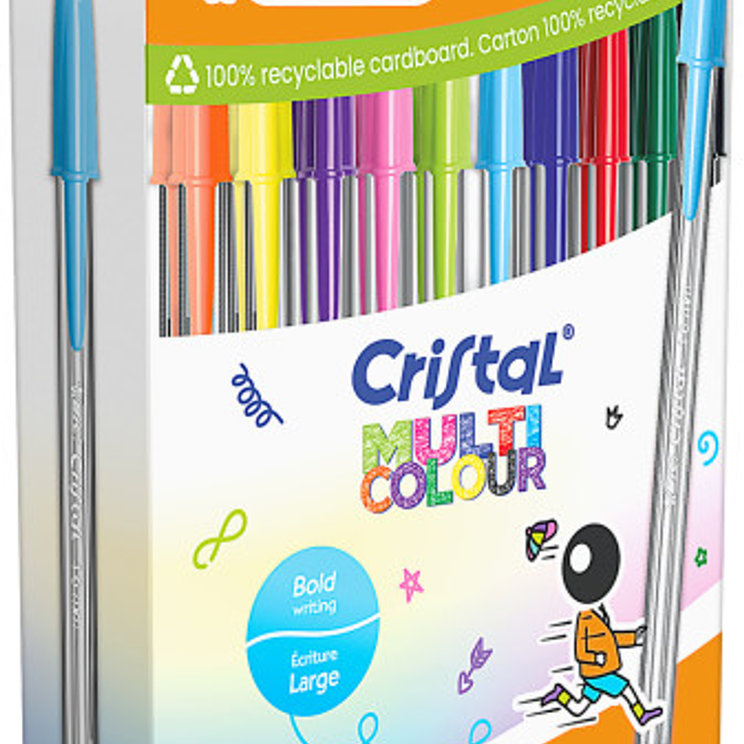 Bic Cristal Multicolour Pack de 20 Boligrafos de Bola - Punta 1.6mm - Trazo 0.42mm - Tinta con Base de Aceite - Colores Surtidos 1