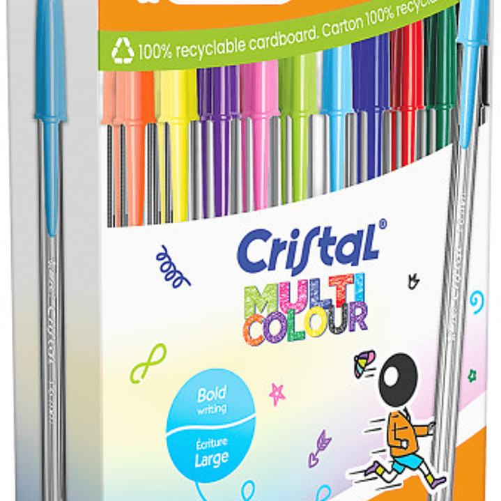 Bic Cristal Multicolour Pack de 20 Boligrafos de Bola - Punta 1.6mm - Trazo 0.42mm - Tinta con Base de Aceite - Colores Surtidos 1