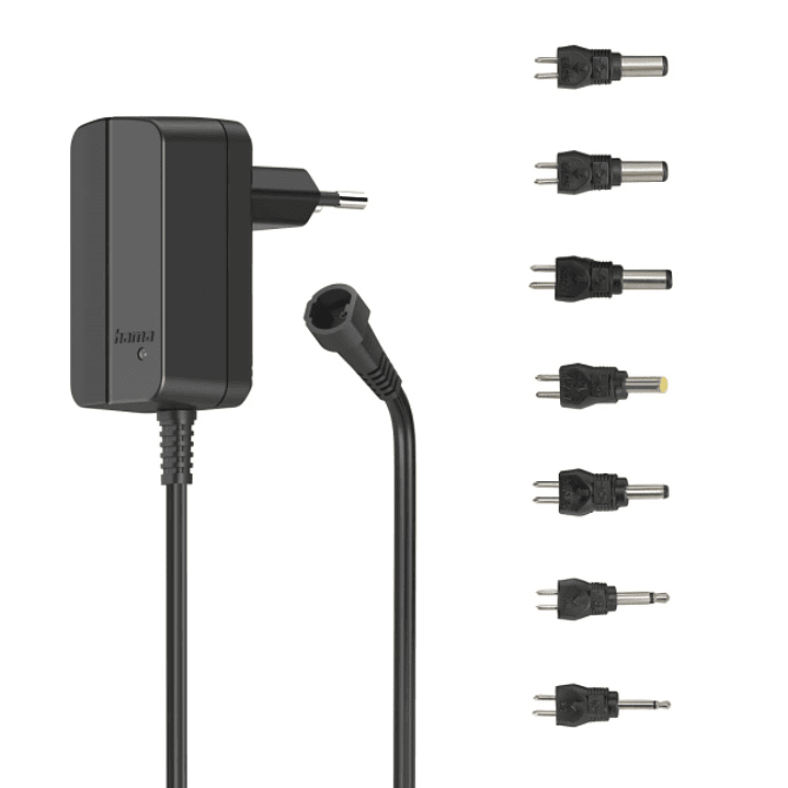 Hama Fuente de Alimentacion Multidispositivo - Potencia 7.2W - Indicador LED - 7 Adaptadores - Intensidad Maxima 0.6A - Voltaje Ajustable - Color Negr 1