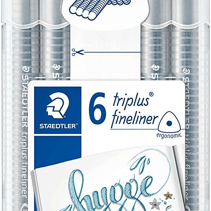 Staedtler Triplus Fineliner 334 Pack de 6 Rotuladores de Punta Fina - Trazo 0.3mm Aprox - Tinta Base de Agua - Colores Surtidos 1
