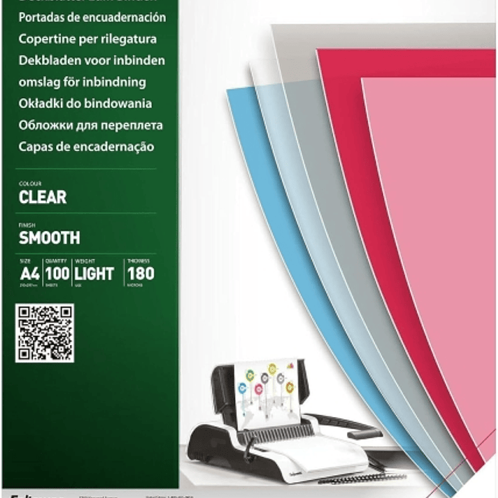 Fellowes Pack de 100 Portadas para Encuadernar de Polietileno A4 180 Micras - Producto Reciclable - Transparentes 1