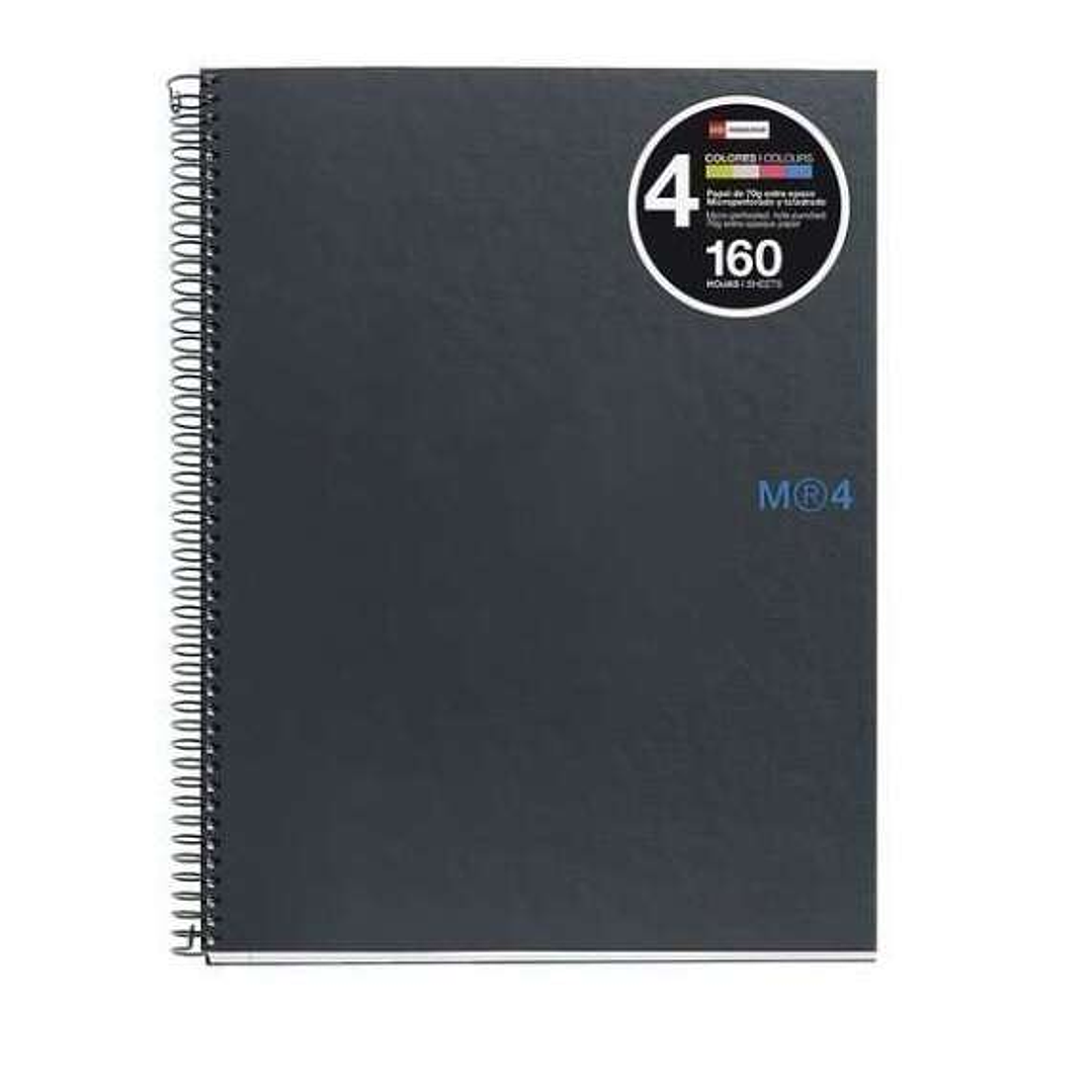 Miquel Rius Notebook4 Cuaderno de Espiral Formato A4 - 160 Hojas de 90gr Microperforadas con 4 Taladros - Cubiertas de Carton Extraduro - Cuadricula 5 1