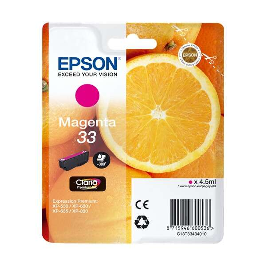Epson T3343 (33) Magenta Cartucho de Tinta Original - C13T33434012 1