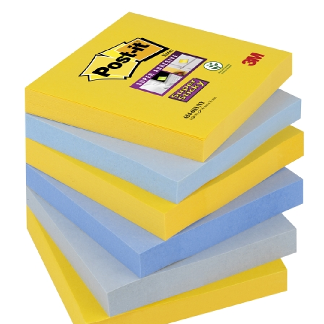 Post-It Super Sticky Pack de 6 Blocs de 90 Notas Adhesivas Reposicionables - Forma Cuadrada - 76x76mm - Colores Surtidos 1