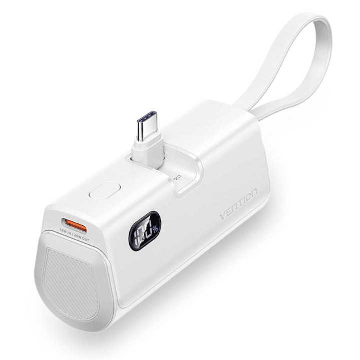 Vention PowerBank 4800mAh - USB-C - Carga Rapida 22.5W - Conector Plegable - Color Blanco 1