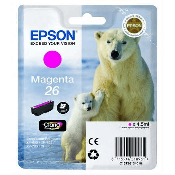 Epson T2613 (26) Magenta Cartucho de Tinta Original - C13T26134012 1