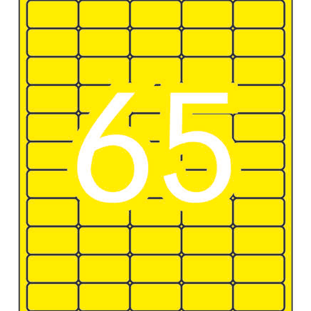 Apli Pack de 1.300 Etiquetas Amarillo Fluorescente 38.1x21.2mm - 20 Hojas x 65 Etiquetas - Adhesivo Permanente - Cantos Rectos 1