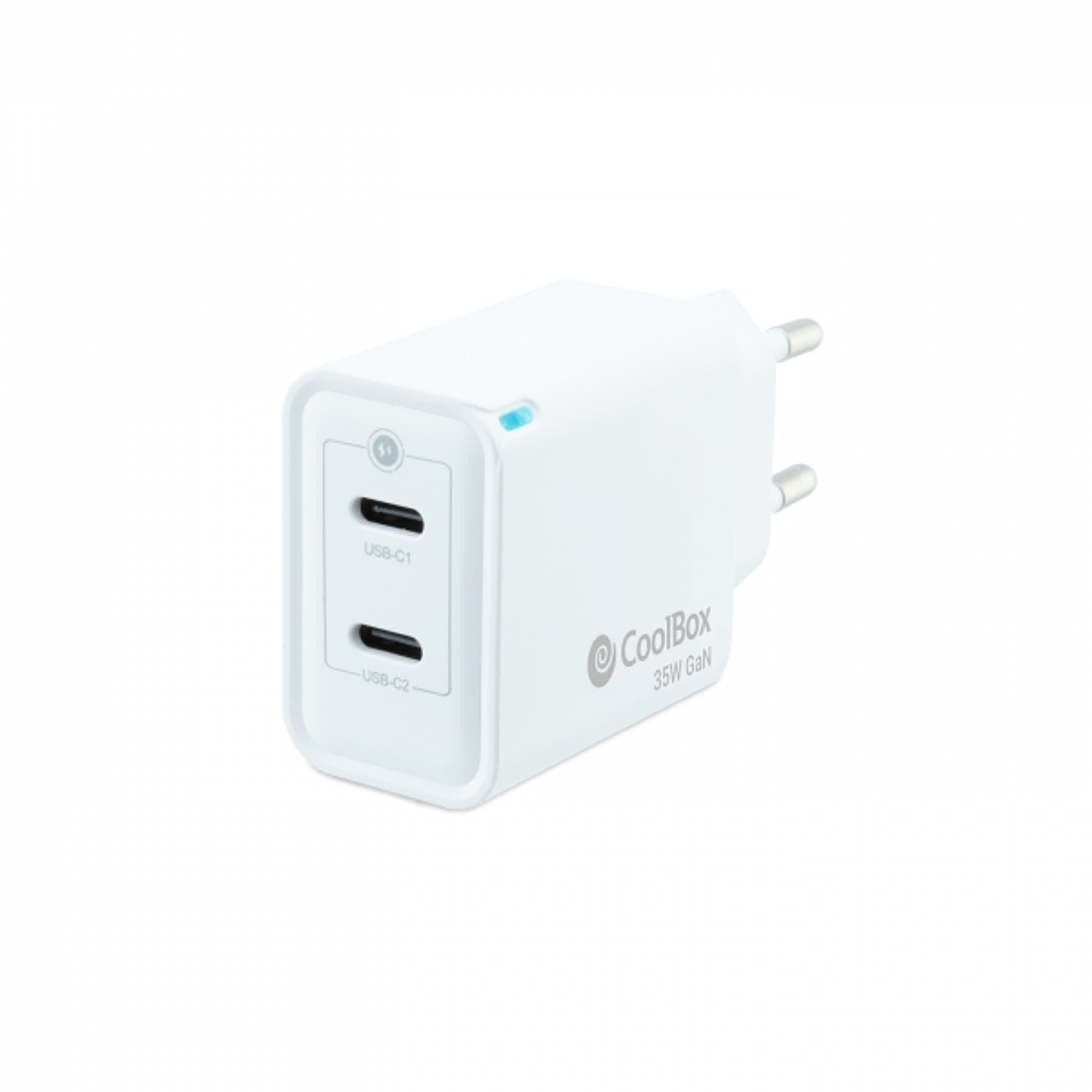 Coolbox Cargador de Pared 35W QC3.0 + PD - 2xUSB-C - Carga Rapida - Tecnología GaN - Color Blanco 1