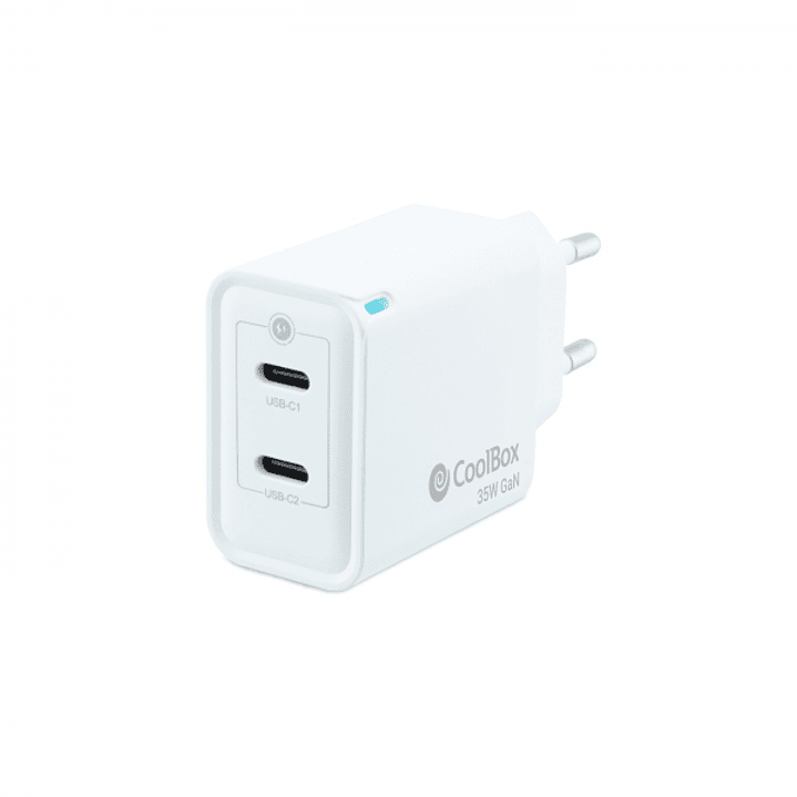 Coolbox Cargador de Pared 35W QC3.0 + PD - 2xUSB-C - Carga Rapida - Tecnología GaN - Color Blanco 1