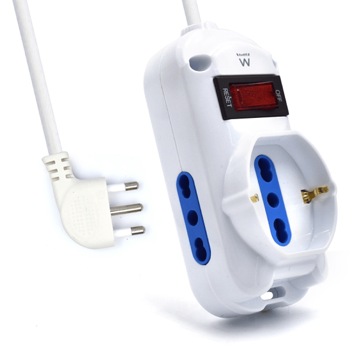 Ewent Regleta con 3 Tomas - 2 Tomas L + 1 Toma L/F (Schuko) - Interruptor On/Off - Enchufe Italiano Plano en Angulo - Cable de 1.5m - Color Blanco 1