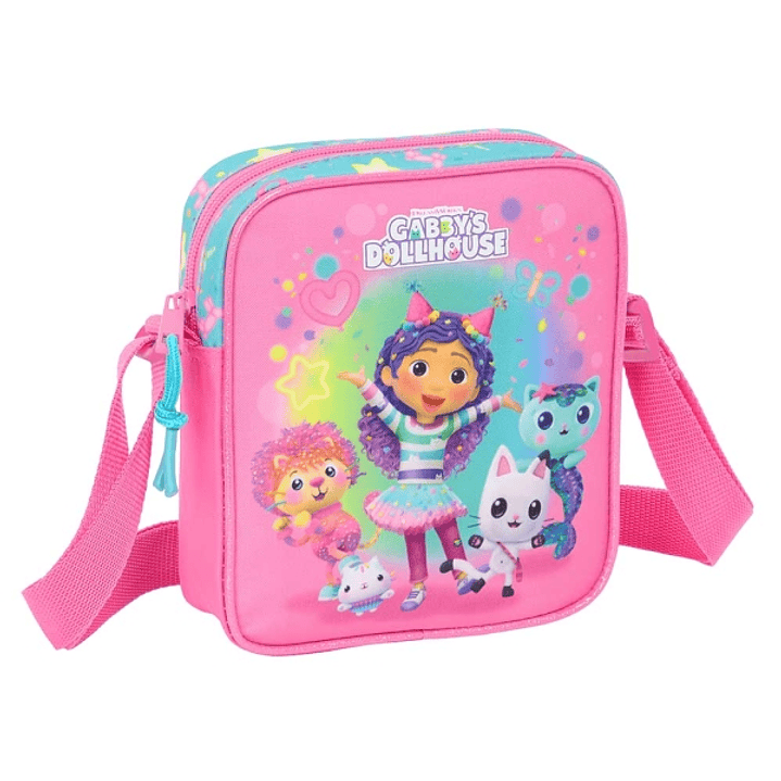 Safta Gabby's Dollhouse Confetti Bolsito con Bandolera - 1L - Material Resistente y Duradero - 160x40x180mm - Color Rosa 1