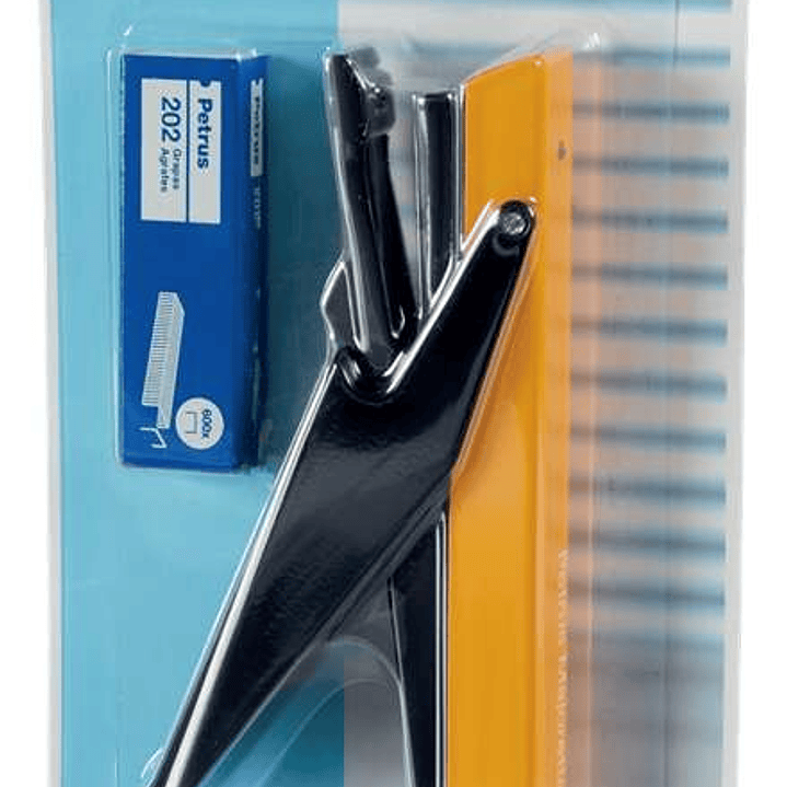 Petrus 205 Mini Majorette Grapadora de Tenaza + 1 Caja 600 Grapas  - Hasta 10 Hojas - Grapado Cerrado - Colores Surtidos 1