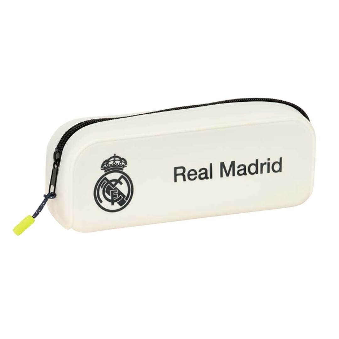 Safta Real Madrid Estuche Portatodo de 0.6L - 1 Compartimento - Silicona - Cierre con Cremallera - 18.5x7.5x5.5cm - Color Blanco 1