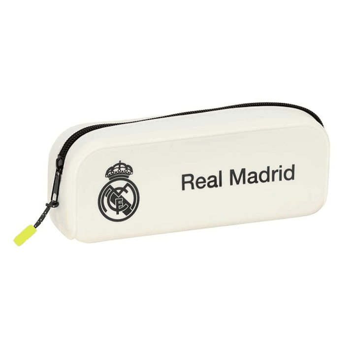 Safta Real Madrid Estuche Portatodo de 0.6L - 1 Compartimento - Silicona - Cierre con Cremallera - 18.5x7.5x5.5cm - Color Blanco 1