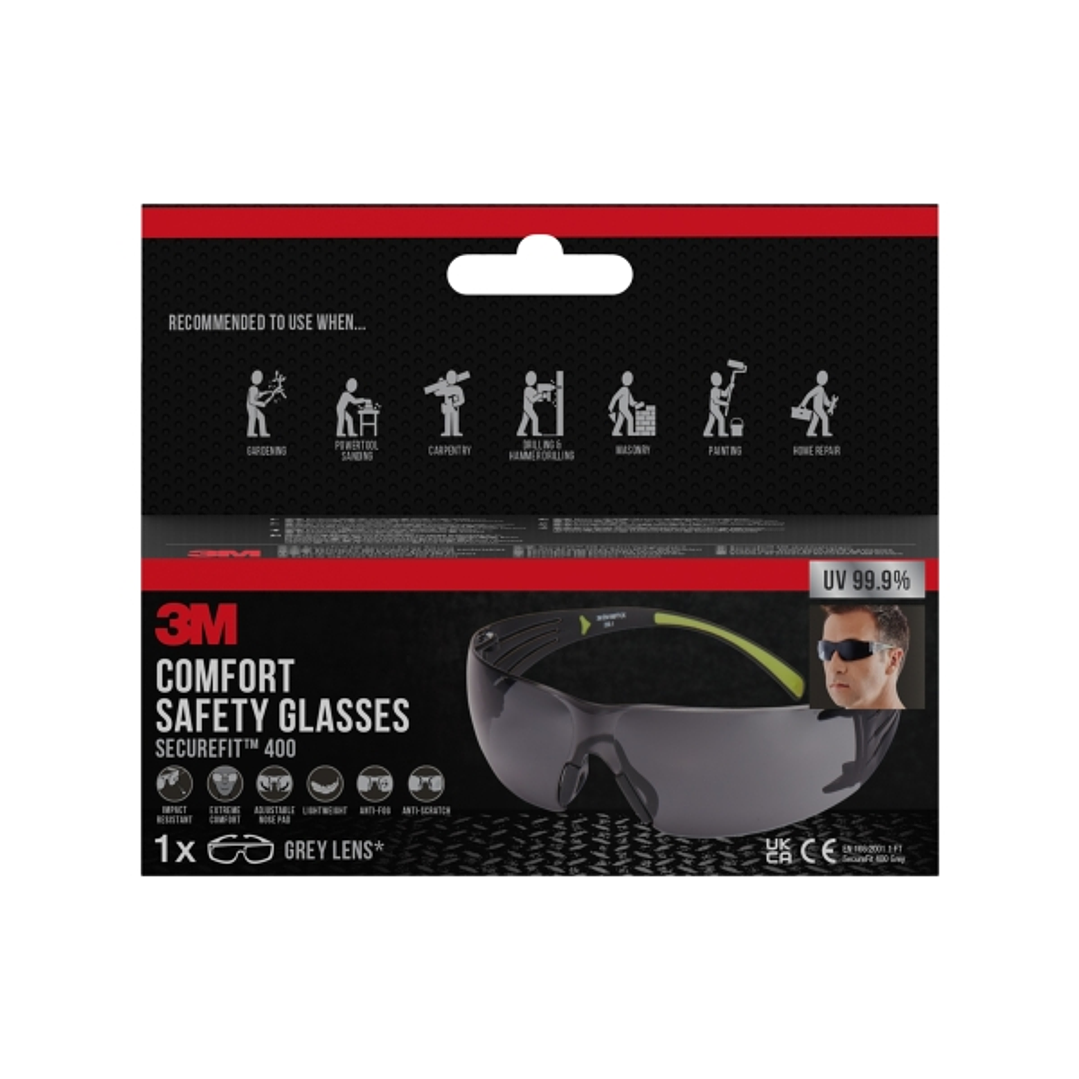 3M Securefit Gafas de Seguridad - Lentes Oscurecidas - Antivaho - Antirrayaduras - Proteccion UV - Color Negro/Verde 1