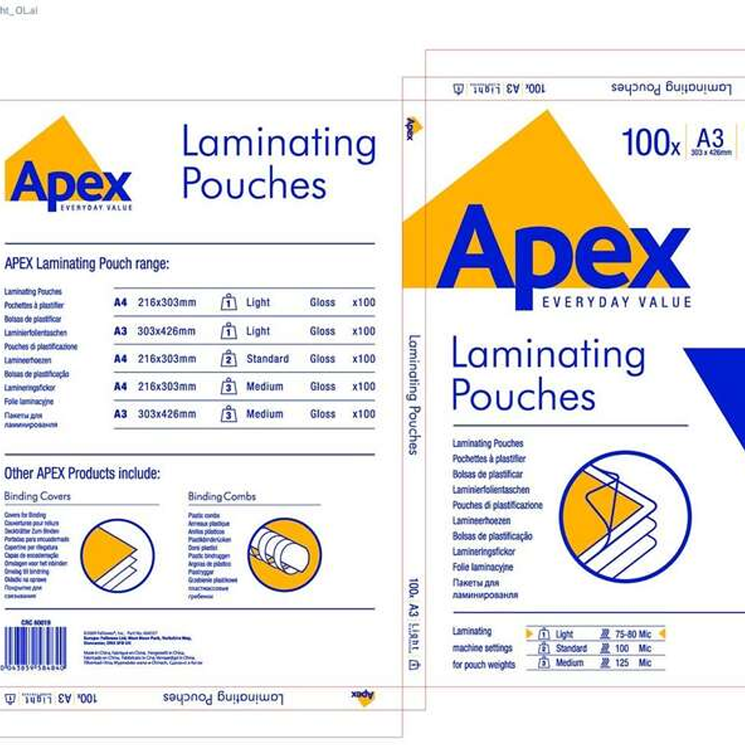 Fellowes Apex Pack de 100 Fundas para Plastificar Brillo A3 - 75 Micras - Alta Calidad - Transparente 1