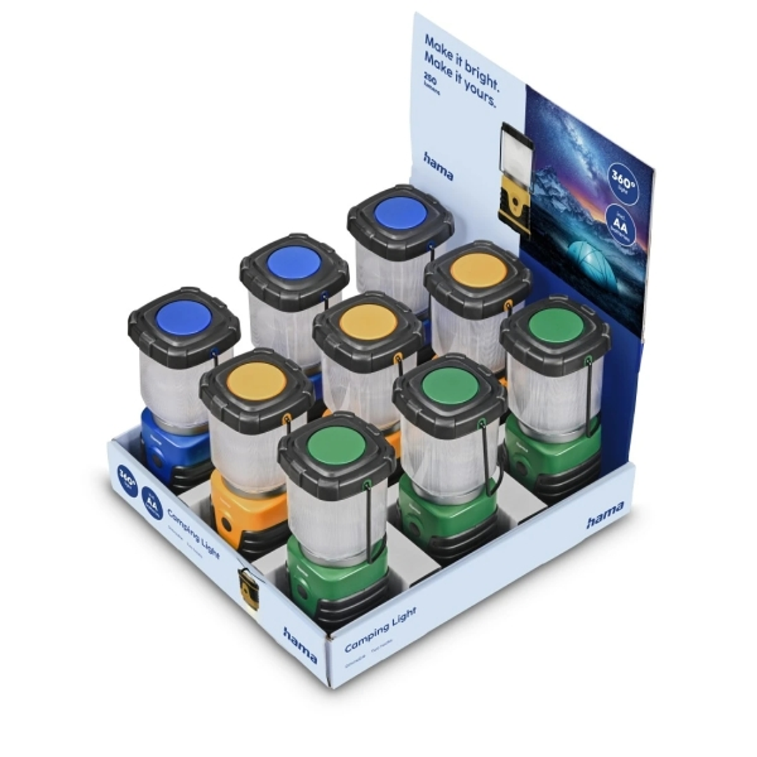Hama L250 Expositor con 12 Linternas LED - Bateria - 250 Lumenes - Gancho Plegable - Autonomia hasta 15H - 6.1x14.3x6.1cm - Colores Surtidos 1