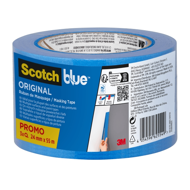 Scotchblue Original Pack de 3 Cintas de Enmascarar - 24mm x 55m - 100% PEFC - Multisuperficie - Color Azul 1