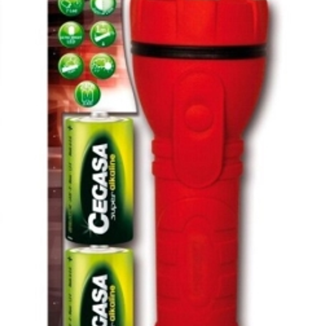Cegasa Profesional Linterna de 7 LED - Cuerpo de Goma Antideslizante - Resistente a Golpes y Humedad - Funciona con 2 Pilas LR20 (Incluidas) 1