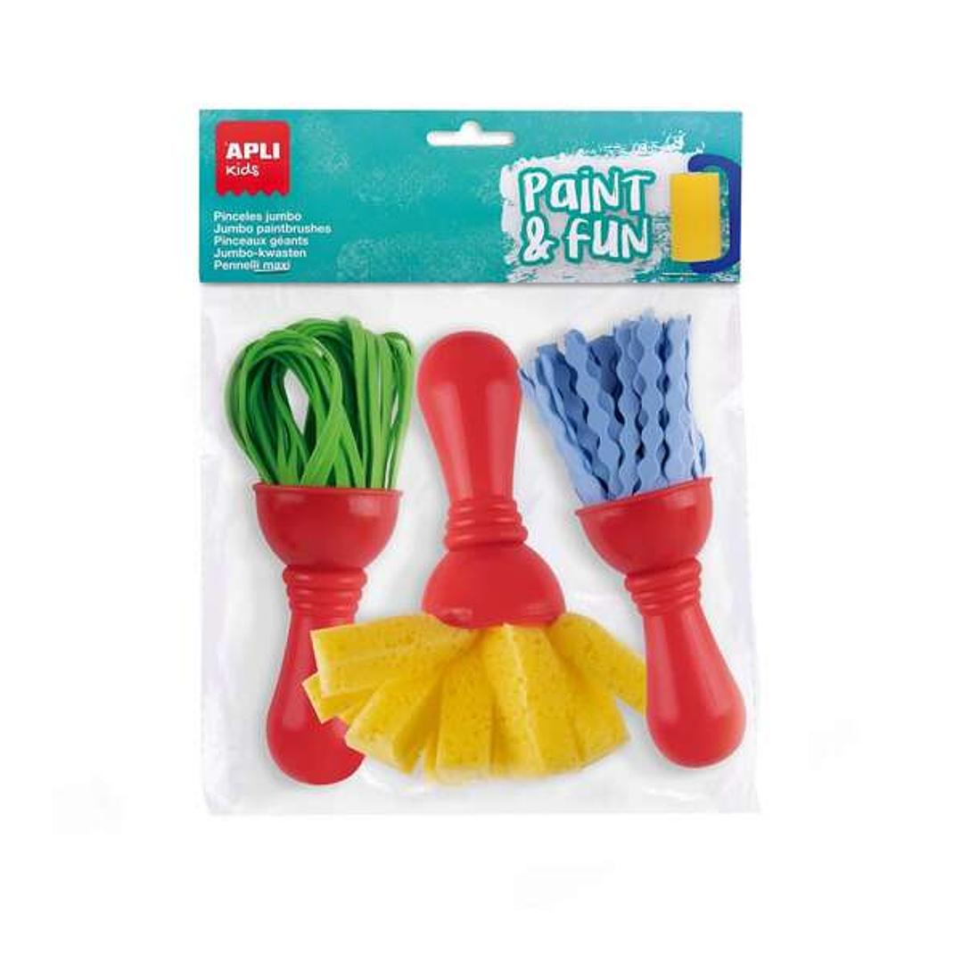 Apli Kids Paint & Fun Pack de 3 Pinceles de Goma EVA y Esponja - Formato Maxi - Colores Surtidos 1