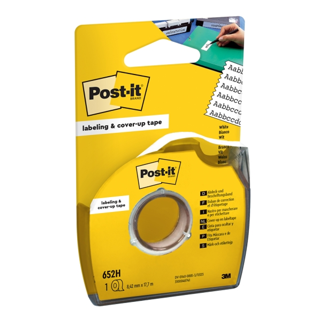 Post-It Rollo de Cinta Adhesiva para Escribir - 8.42mm x 17.7m - con Dispensador - Color Blanco 1