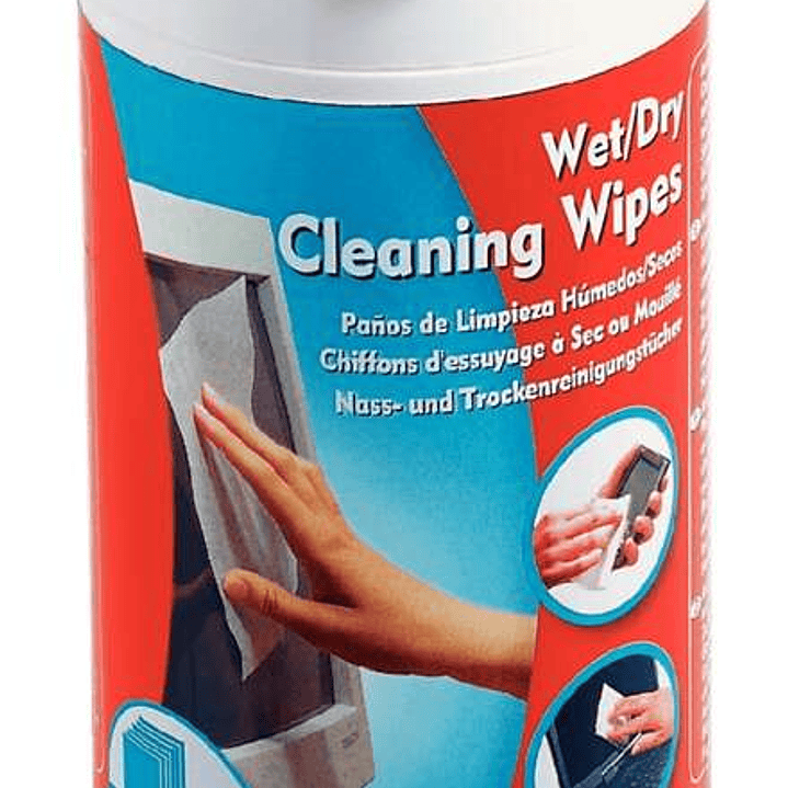 Esselte Bote de 50 Toallitas Secas y 50 Toallitas Humedas para Pantallas, Superficies Plasticas, Impresoras, Teclados, Telefonos y Equipos de Oficina 1