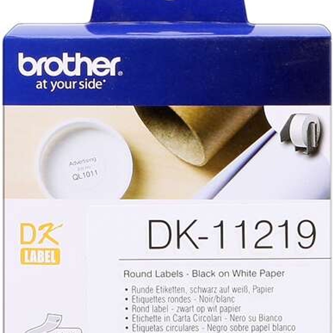 Brother DK11219 - Etiquetas Originales Precortadas Circulares - 12 mm de Diametro - 1200 Unidades - Texto negro sobre fondo blanco 1