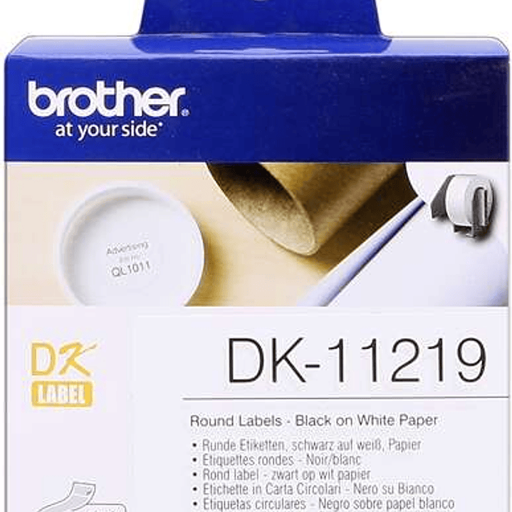 Brother DK11219 - Etiquetas Originales Precortadas Circulares - 12 mm de Diametro - 1200 Unidades - Texto negro sobre fondo blanco 1