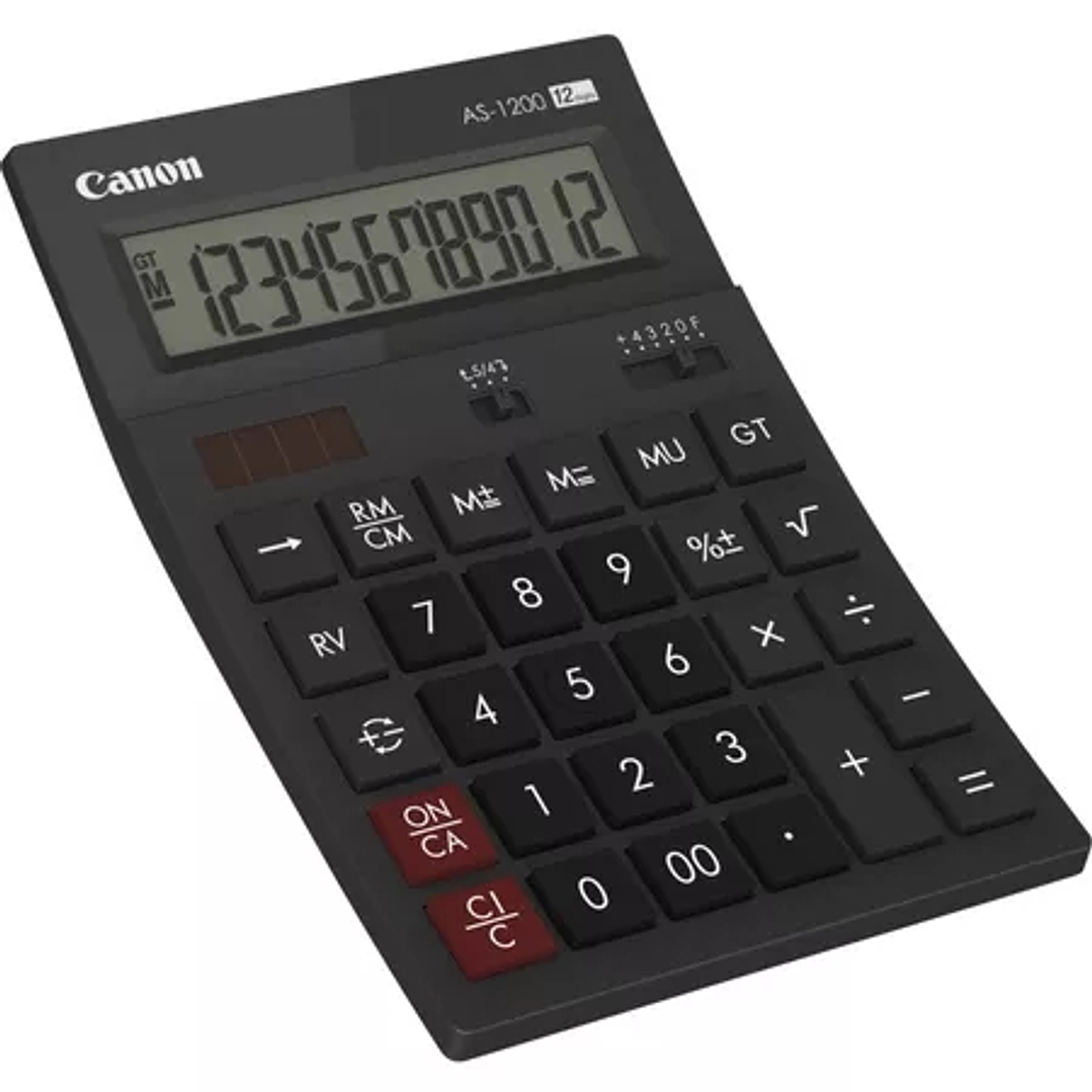 Canon AS-1200 Calculadora de Sobremesa con Pantalla LCD de 12 Digitos - Funciones de Calculo de Recargo (MU), Inversion (RV), Gran Total (GT) - Alimen 1