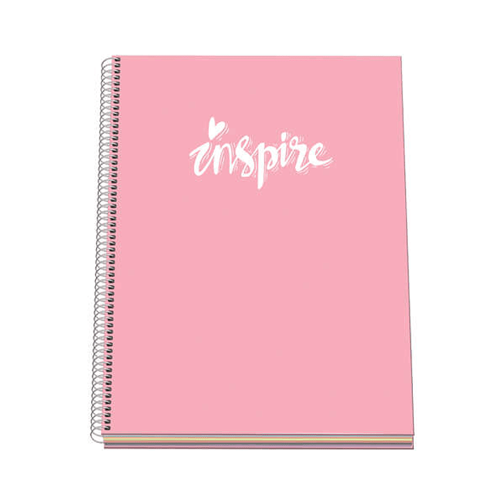 Dohe Serie Pastel Cuaderno con Espiral - Tamaño A4 de 100 Hojas 90gr - Hojas Microperforadas con 4 Taladros - Cuadricula 5mm - Color Rosa Pastel 1
