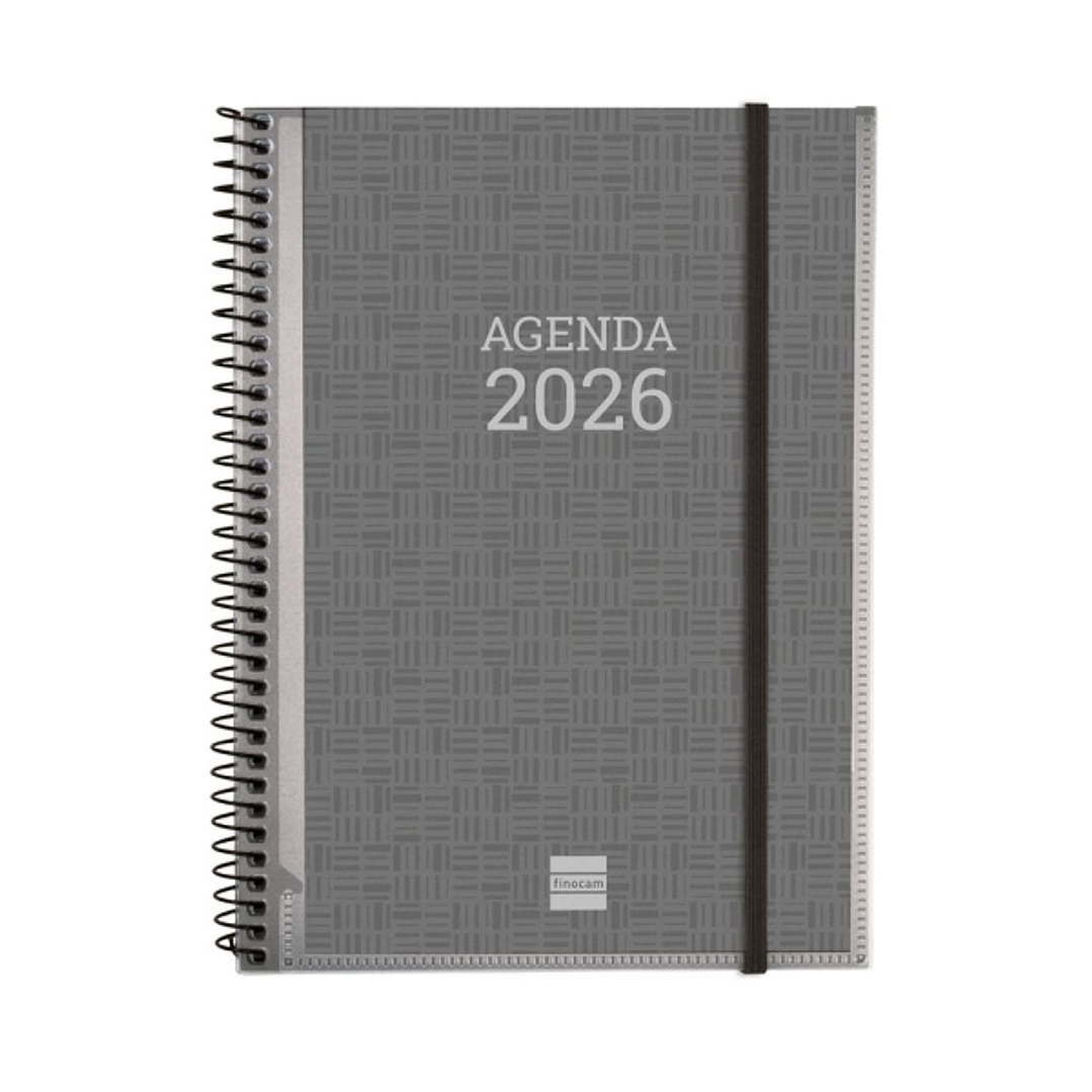 Finocam Agenda Personalizable - Tapa Blanda - Cierre de Goma - Formato E10 - 162x14x212mm - Semana Vista en Vertical - Color Gris 1