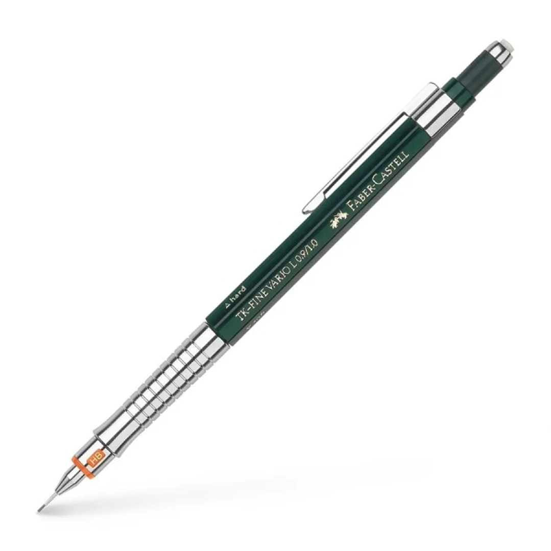 Faber-Castell TK-Fine Vario L Portaminas HB 1mm - Con Goma de Borrar - Clip de Metal - Color Verde 1