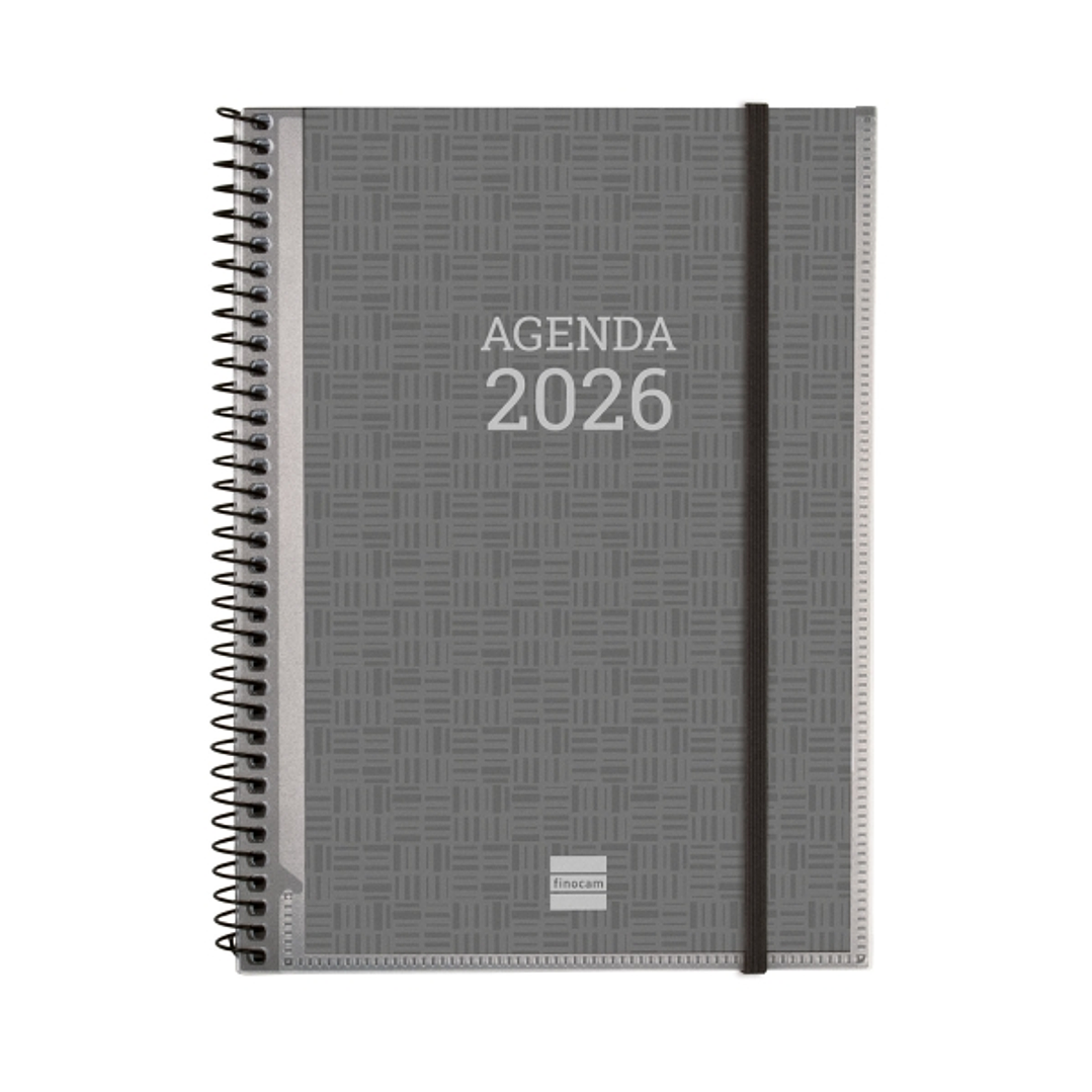 Finocam Basics Agenda en Catalan - Anual 2026 - con Espiral - Personalizable - Formato E10 - 162x14x212mm - Semana Vista en Vertical - Color Gris 1