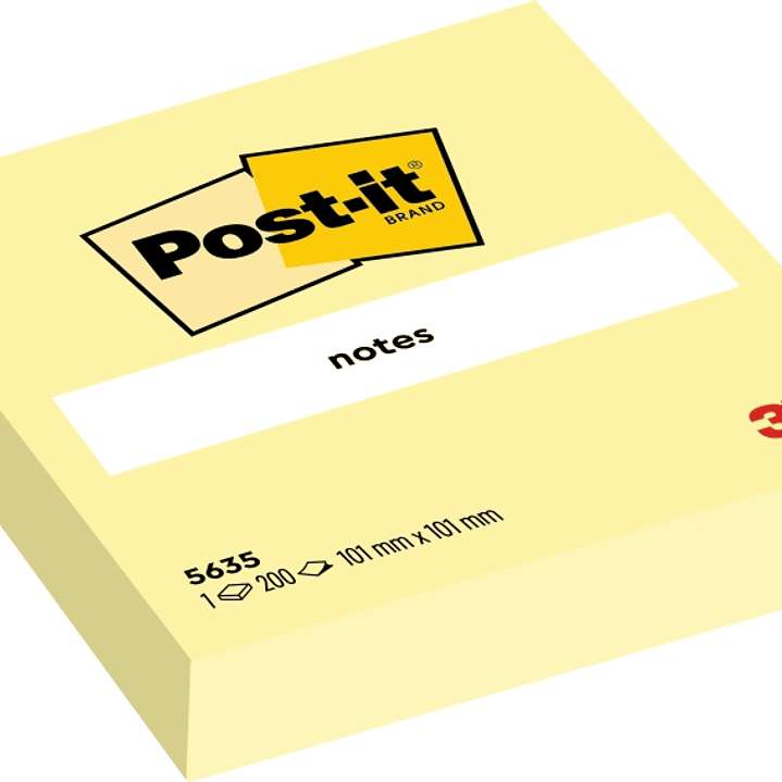 Post-It Bloc de 200 Notas Adhesivas Reposicionables - Forma Cuadrada - 101x101mm - Color Amarillo Claro 1