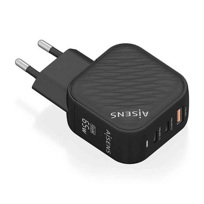 Aisens Cargador GAN 65W - 2xUSB-C PD3.0 QC4.0 - 1xUSB-A QC3.0 1