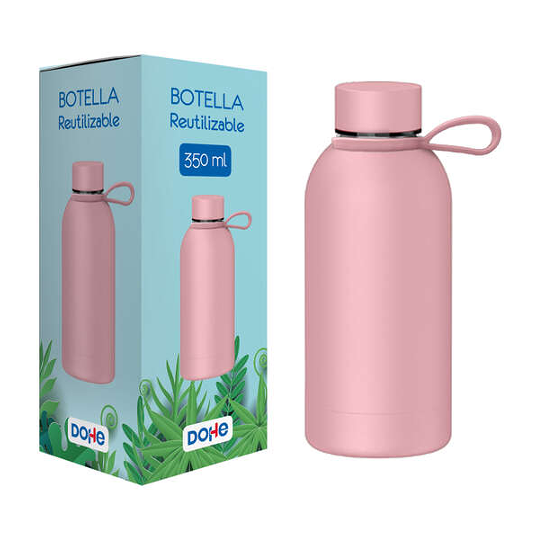 Dohe Botella Reutilizable 350ml - Acero Inoxidable de Doble Pared - Libre de BPA - Tapon Hermetico Antigoteo de Acero Inoxidable - Recubierta de Cauch 1