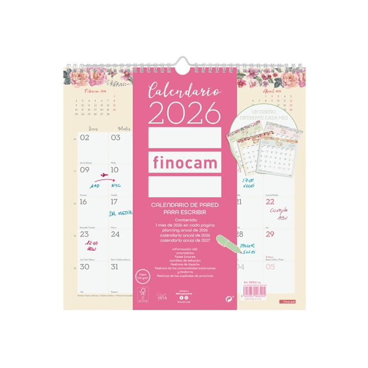 Finocam Design Calendario de Pared - Anual 2026 - 300x5x310mm - Color Surtidos 1