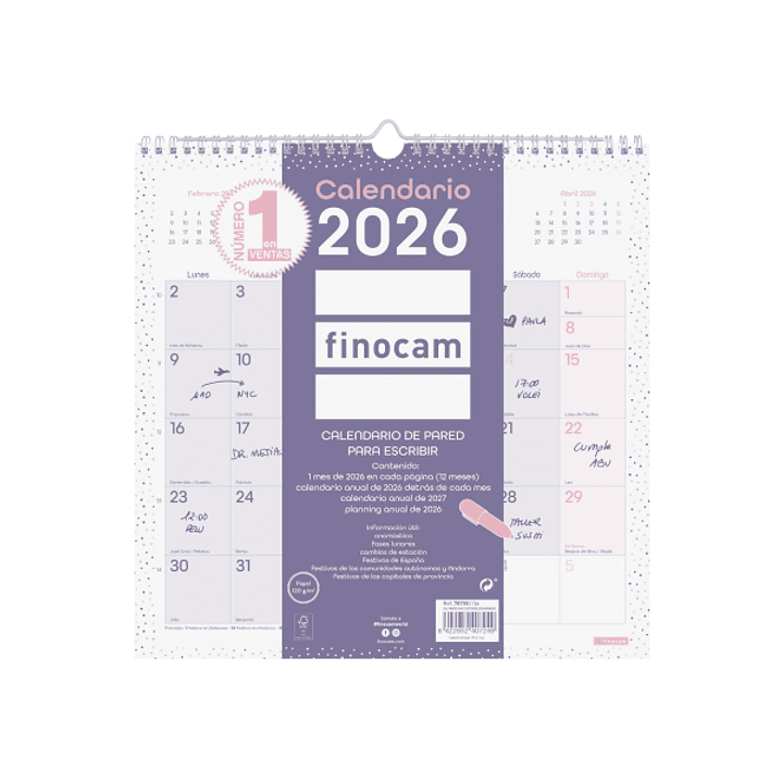 Finocam Chic Calendario de Pared - Anual 2026 - 300x5x310mm - Espacio para Escribir - Color Morado 1