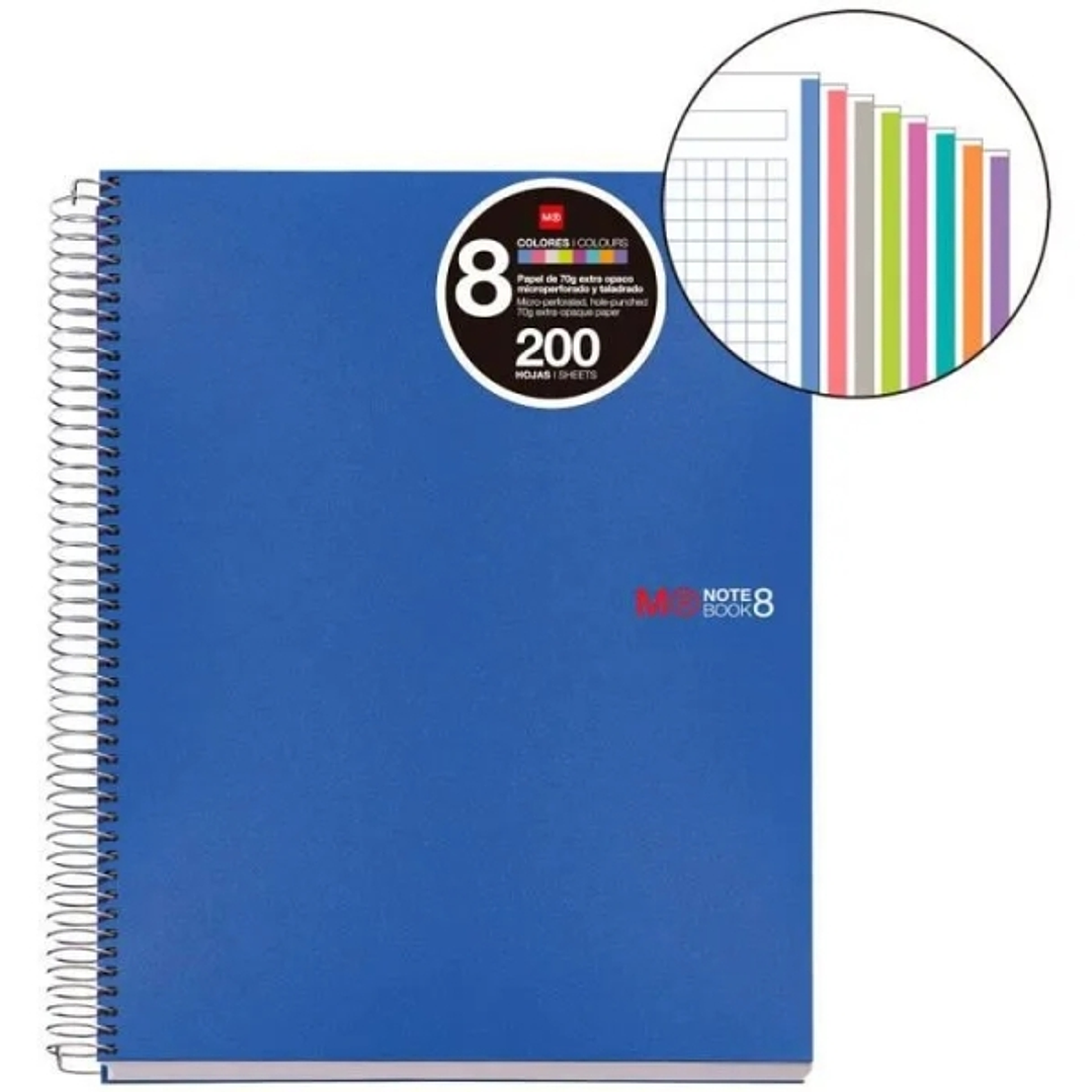Miquel Rius Notebook8 Cuaderno de Espiral Formato A5 - 200 Hojas de 70 gr Microperforadas con 4 Taladros - Cubiertas de Polipropileno - Cuadricula 5x5 1