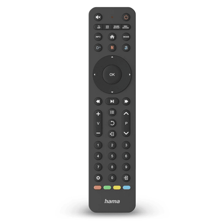 Hama Mando a Distancia para TV - Universal - Alcance 10m - 43 Botones - Acceso Directo a Plataformas de Streaming - Permite 8 Dispositivos Simultaneos 1